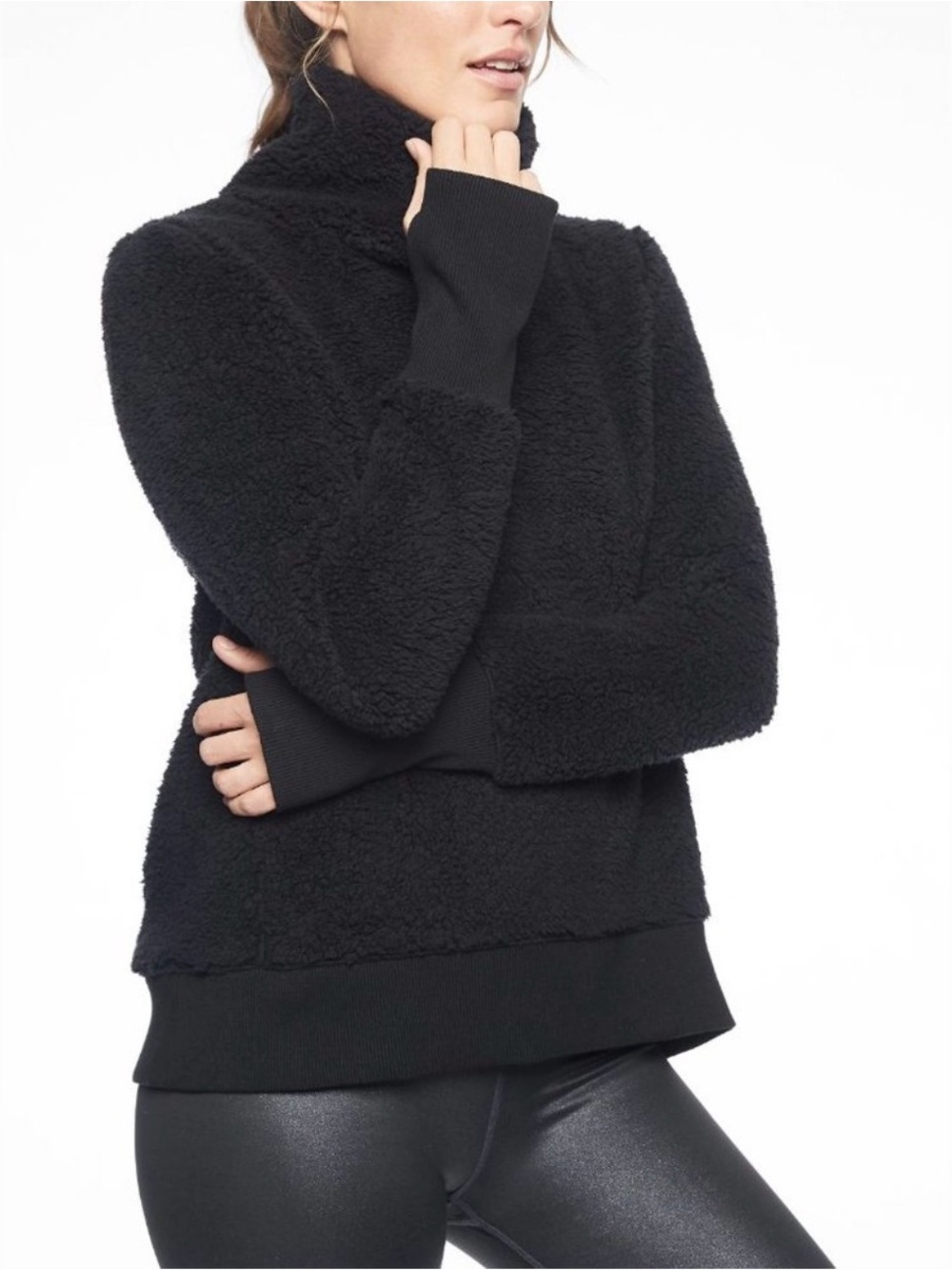 Athleta Nirvana Sherpa Funnel Neck Pullover in Black Medium